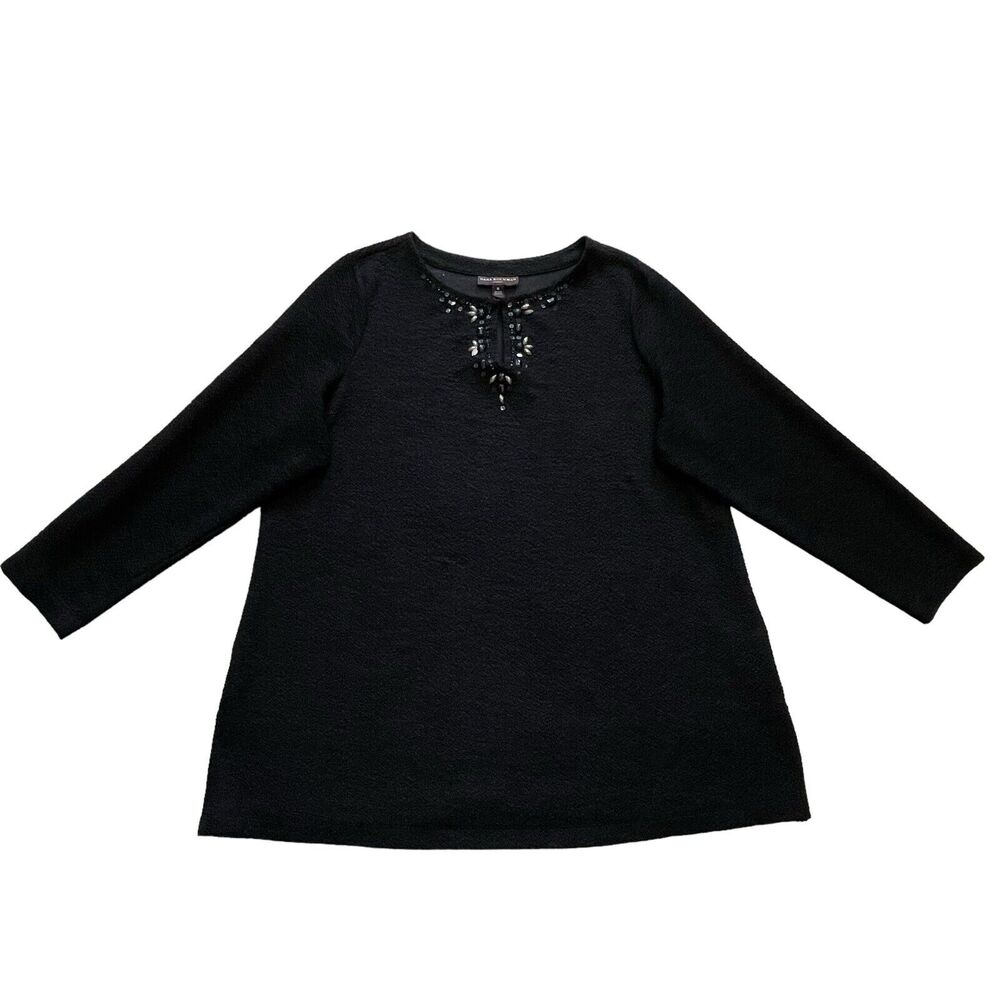 DANA BUCHMAN Women's Black Tunic Blouse Stretch Beaded Long Sleeve SZ/1X